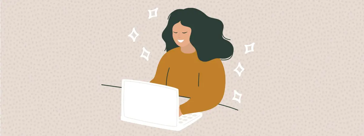 Illustration of a person working at a laptop, looking happy