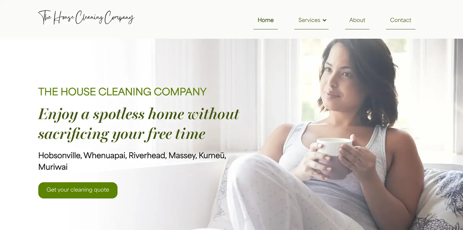 A screenshot of the top part of The House Cleaning Company's website