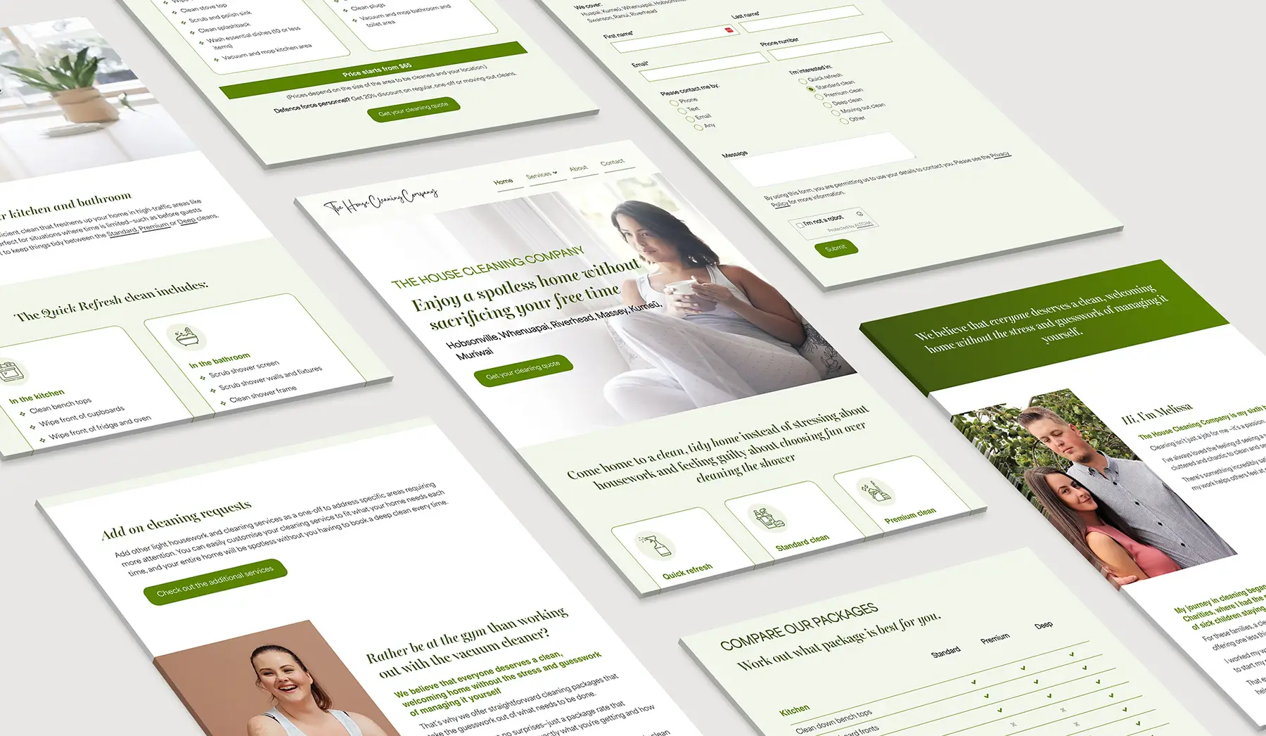 page layouts of various pages of The House Company website